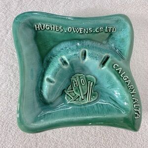 Vintage Ceramic Art Green Pottery Trinket Dish Ashtray Decor Calgary Alta